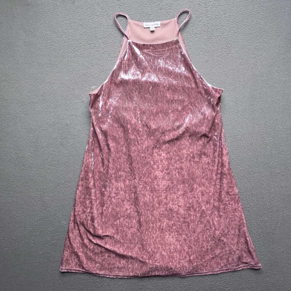 Socialite Women S Mauve Crushed Velvet Halter Neck A-Line Mini Dress Made USA